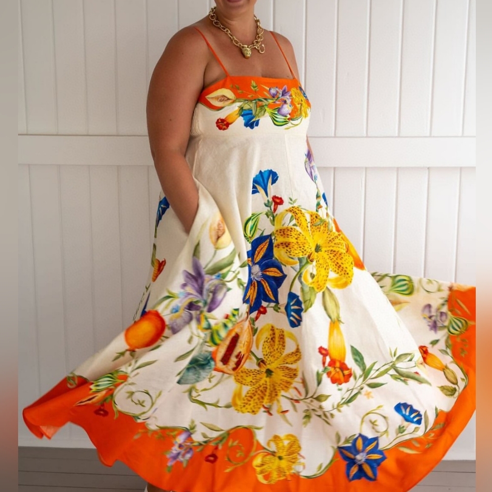 Alemais Floral Maxi Dress in Cream and Orange NWOT - Picture 3 of 15